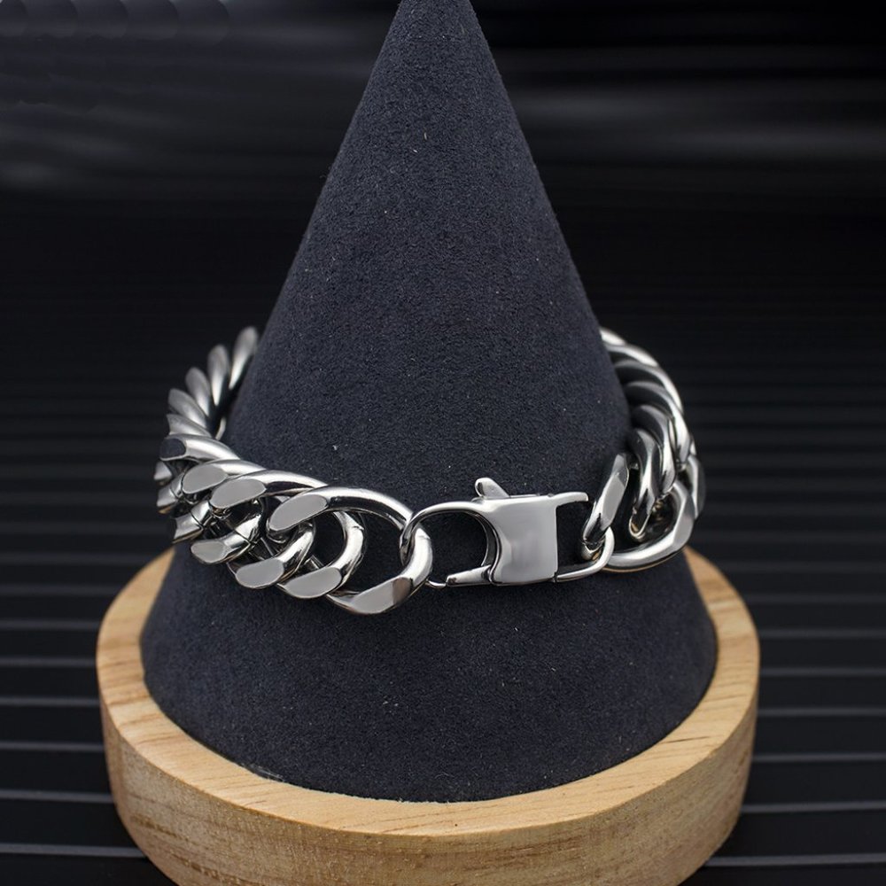 "Boutique Cuban chain double buckle 14mm stainless steel bracelet, BL55590175 - Picture 4 of 8